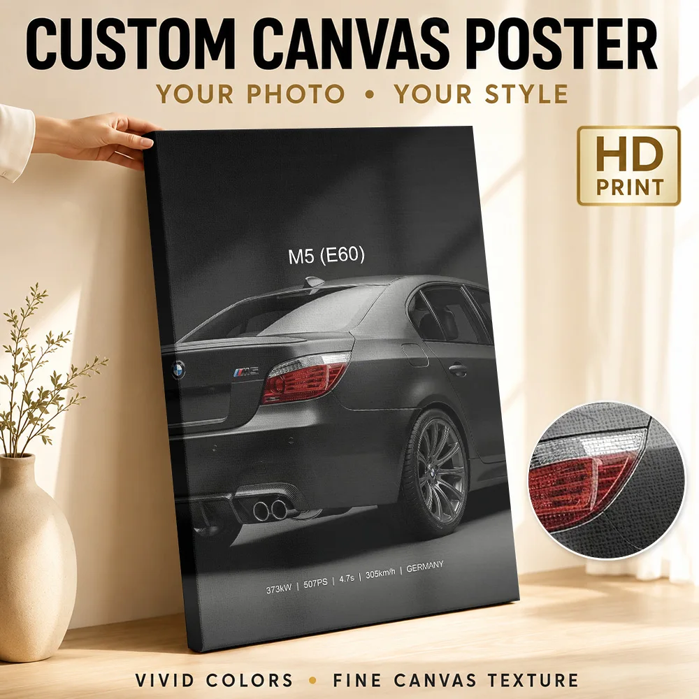 Close up Black Sports M5 E60 sleek car Framed Canvas Poster Personalized Retro Automotive Wall Paintings Decoration for Garage