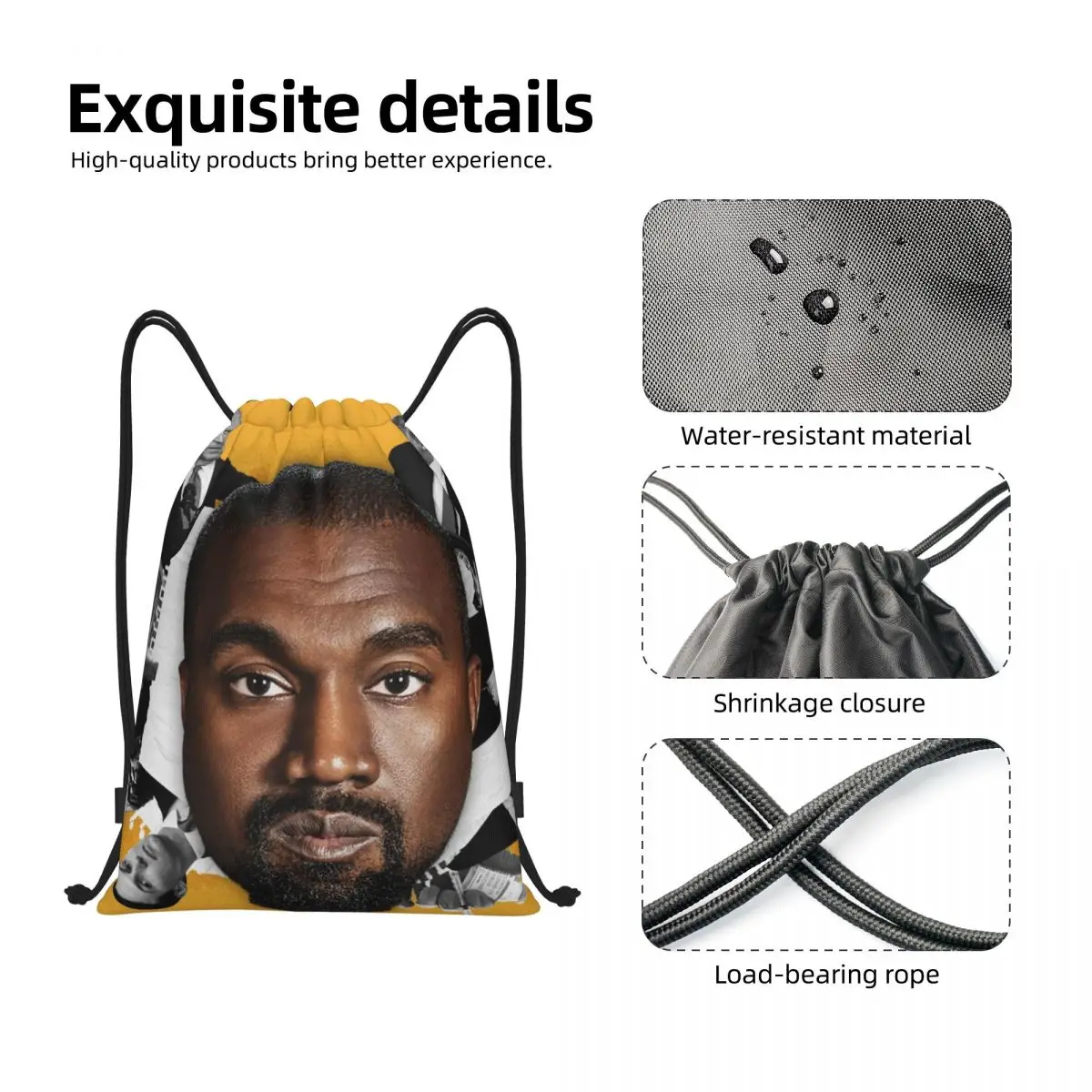 Custom Funny Kanye West Meme Drawstring Backpack Sports Gym Bag for Women Men Rapper Music Producer Shopping Sackpack