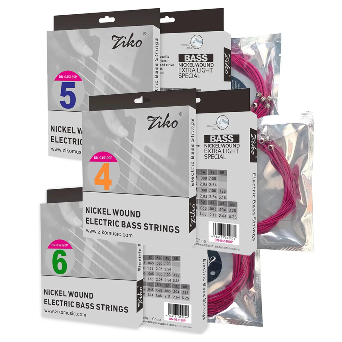 ZIKO Hexagonal Alloy Carbon Steel Wire Bass Guitar Strings 4/5/6 String Options Black/Pink Ideal for Daily Practice