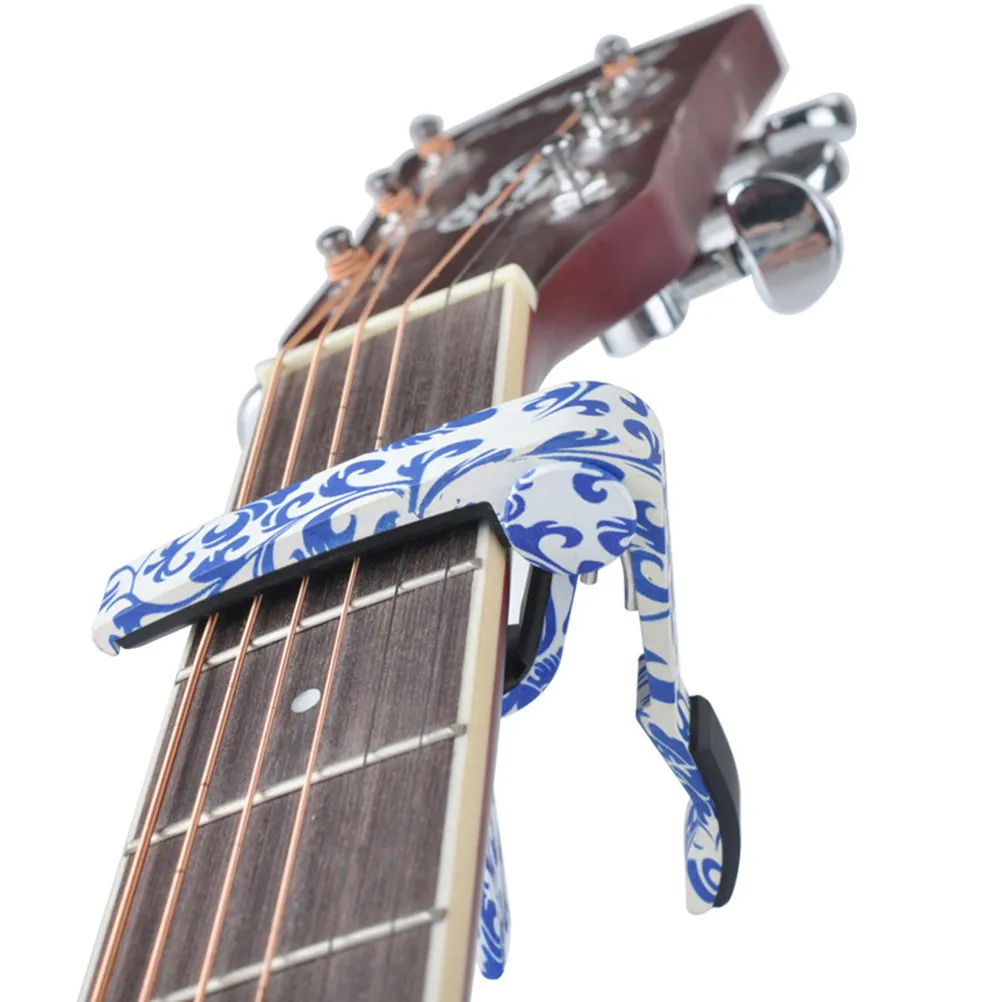 Blue White Porcelain Guitar Capo for Acoustic Classical Folk Wood Guitars – Adjustable Key Trigger Clamp