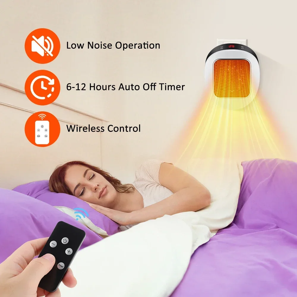 600W Portable Electric Heater Plug In Wall Room Heater Remote Control Winter Heating Home Warmer Home Appliance