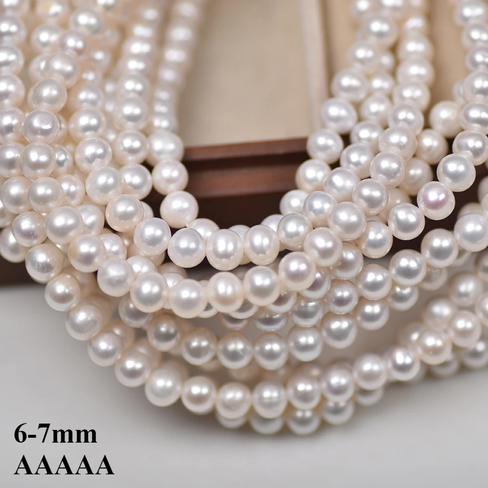 6-7mm5A Natural 100% Freshwater White Round Shape Pearl Isolated Loose Bead Gift Jewelry Make DIY Necklace Bracelet Accessories