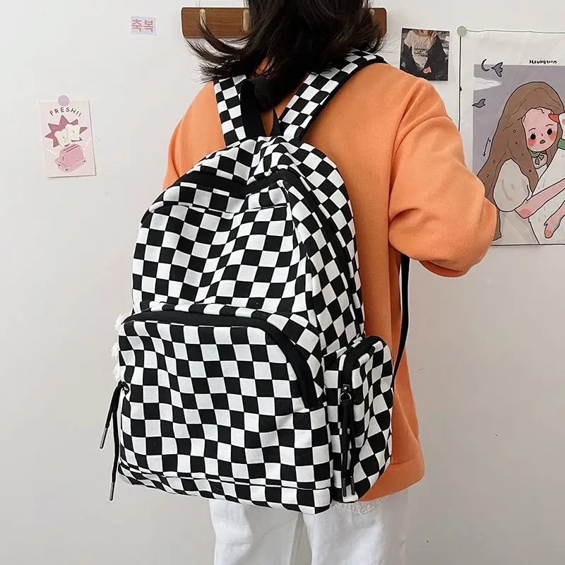 BOMO Plaid Print Womens Backpack Fashion Collegiate Style High Capacity Backpacks for Ladies Autumn Versatile Casual Female Bag