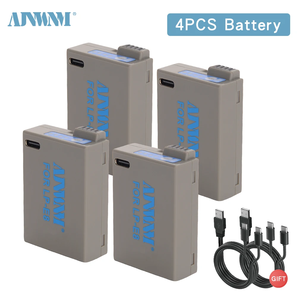 

AJNWNM LP-E8 LP E8 LPE8 Camera Battery Type-C Charging with Bulit-in for Canon EOS 550D 600D 650D 700D X4 X5 X6i X7i T2i T3i