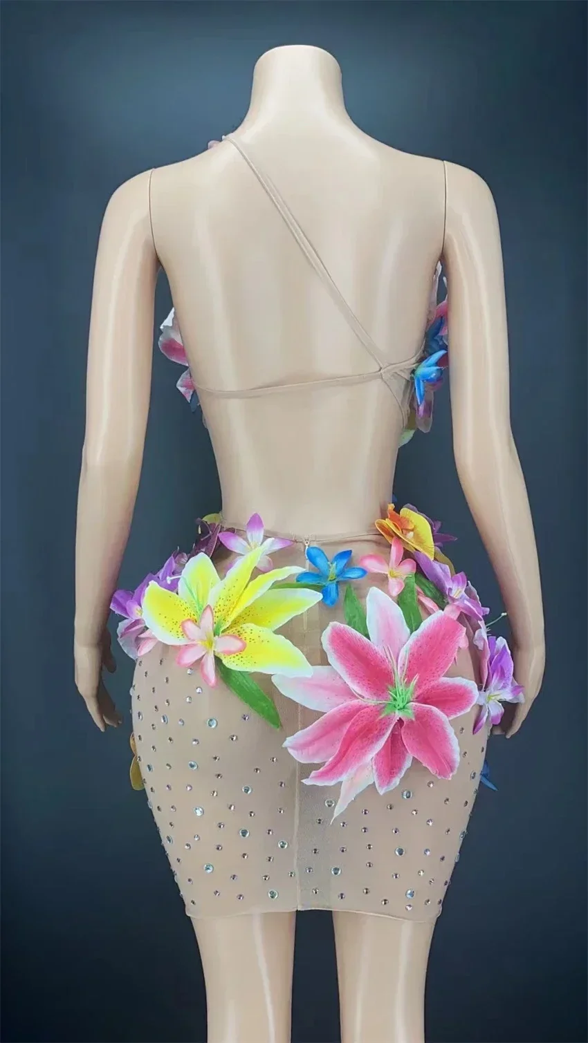 Vestido de malla Hawaii Hula de verano para mujer, Mini traje corto sin mangas y espalda descubierta, ropa de playa transparente con diseño de flores grandes