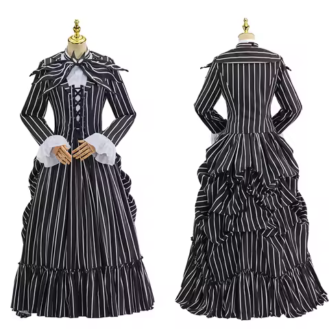 Jack Skellington Cosplay Costume Medieval Steampunk Gothic Bustle Dress Women Evening Ball Fashion Costume