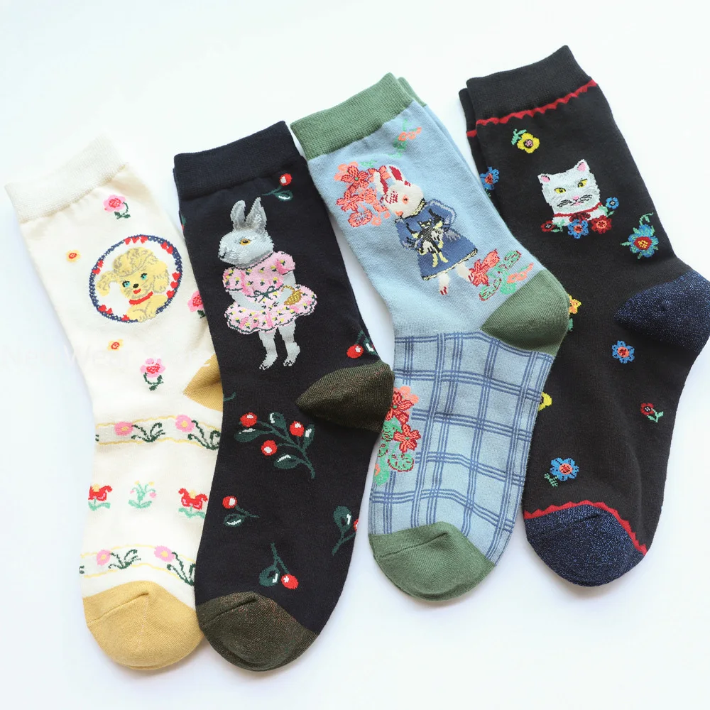 Chaussettes courtes en coton Jacquard AB pour femmes et filles, chaussettes de personnalité mignonnes, chaussettes de conte de forêt nickel é, nouveau produit, automne