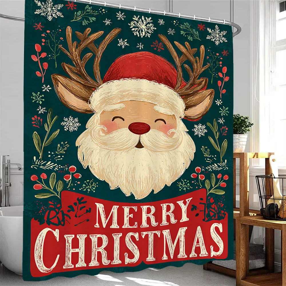 

Cartoon Santa Claus Shower Curtain, Bathroom Decorative Christmas Shower Curtain, Waterproof Shower Curtain with Hooks