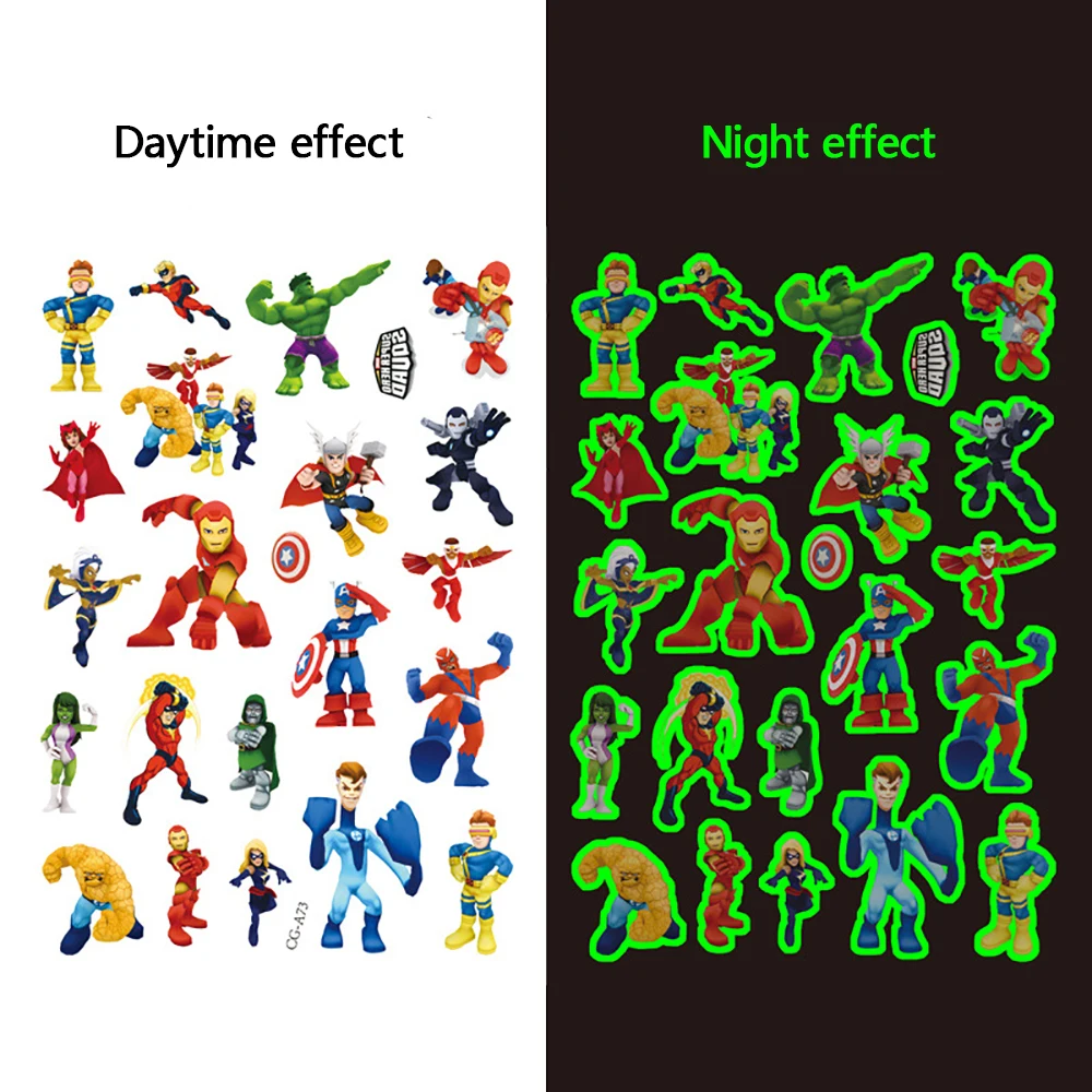 Disney Luminous Cute Tattoos Avengers Super Hero Cartoon Stickers Arm Face Glowing Body Art Children Temporary Tattoo Kids  Gift