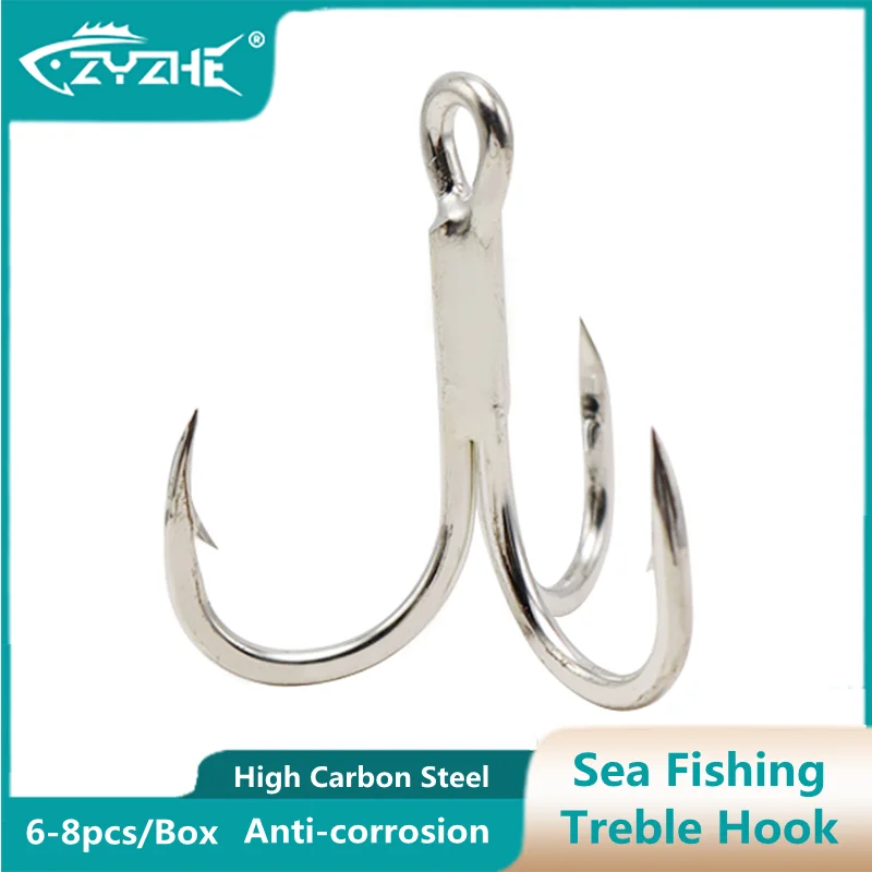 ZYZ Sea Fishing Treble Hooks 6-8pcs/Box Sharp Barbed Triple Fishhooks for Sinking Pencil Lure Saltwater Freshwater Fishing