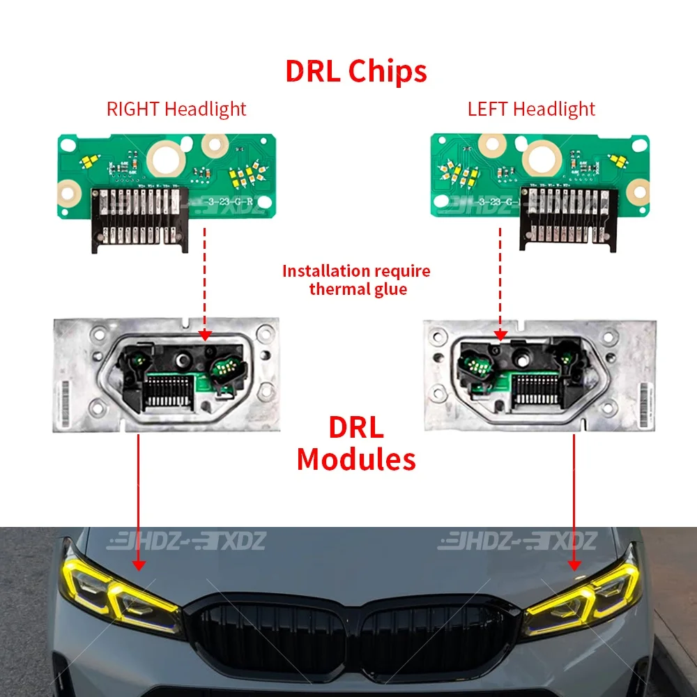 جديد DRL مجلس أصفر العنبر الأزرق الأحمر لسيارات BMW 3 سلسلة G20 G21 G28 LCI 2022-2024 اليورو LED المصباح النهار تشغيل ضوء وحدة