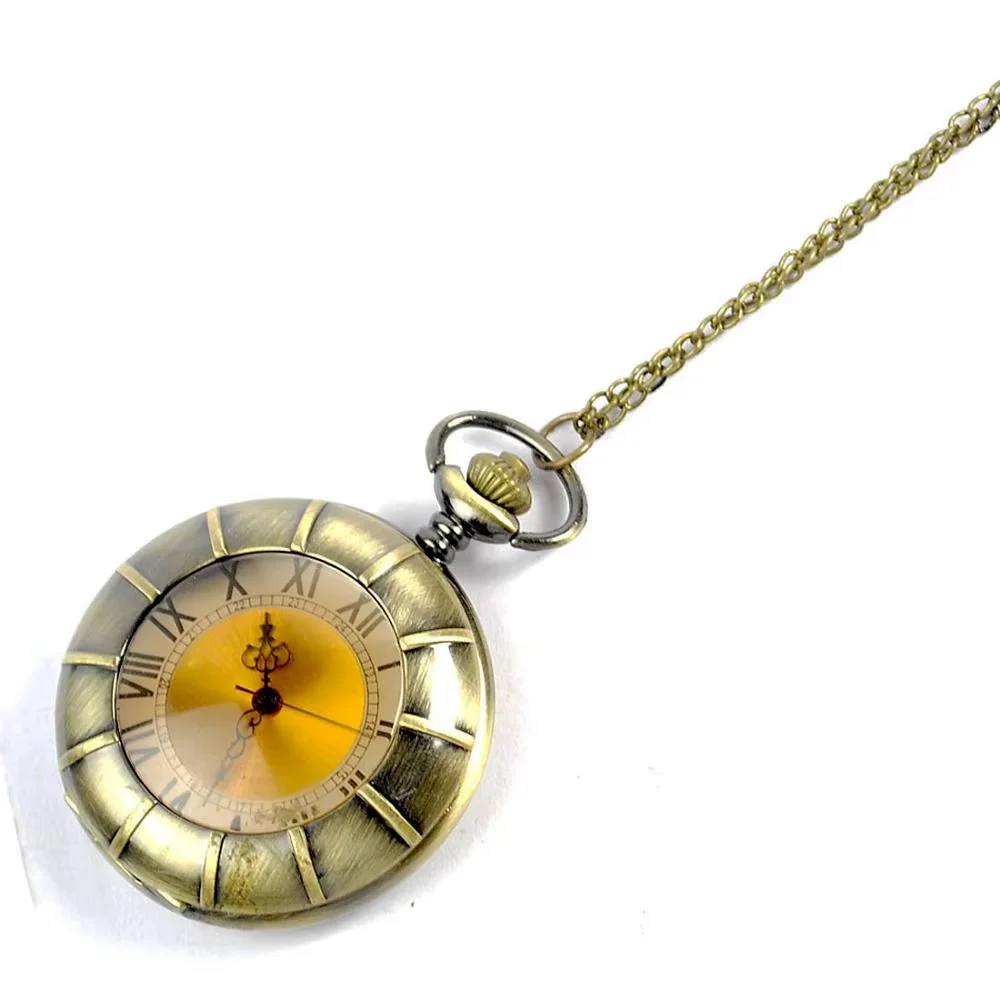 

8019 Roman Digital Pocket Watch Small Bronzed Crystal Transparent Compass Pocket Watch With Long Necklace Gift
