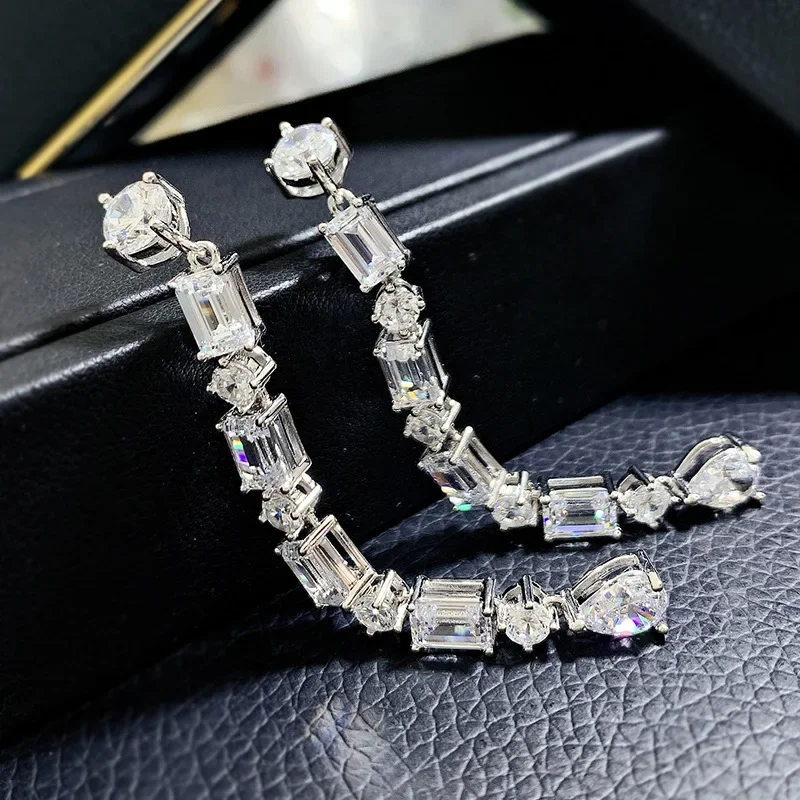 100% 925 Sterling Silver High Carbon Diamond Long Drop Earrings For Women Wedding Engagement Party Fine Jewelry Wholesale