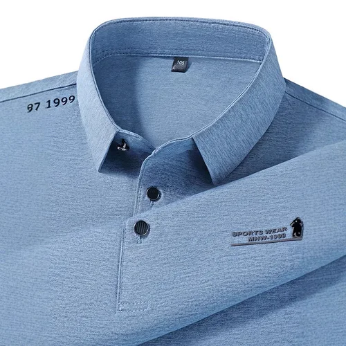 Camisa POLO informal clásica para hombre, camiseta de manga corta con estampado de solapa y elasticidad, camiseta fresca de negocios a la moda, ropa para hombre