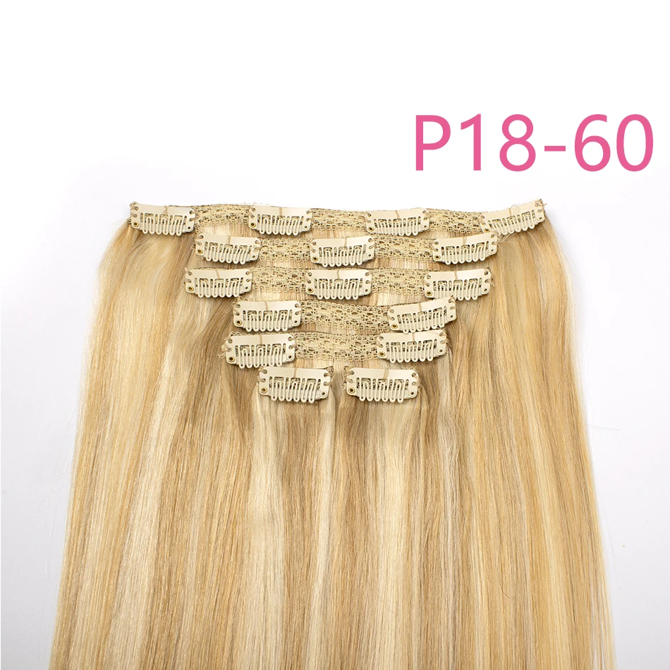 P18-60 Clip In Hair Extensions 100% Real Natural Remy Hair Extension 18"-24" Clip In HairPiece Full Head Clips On 100G