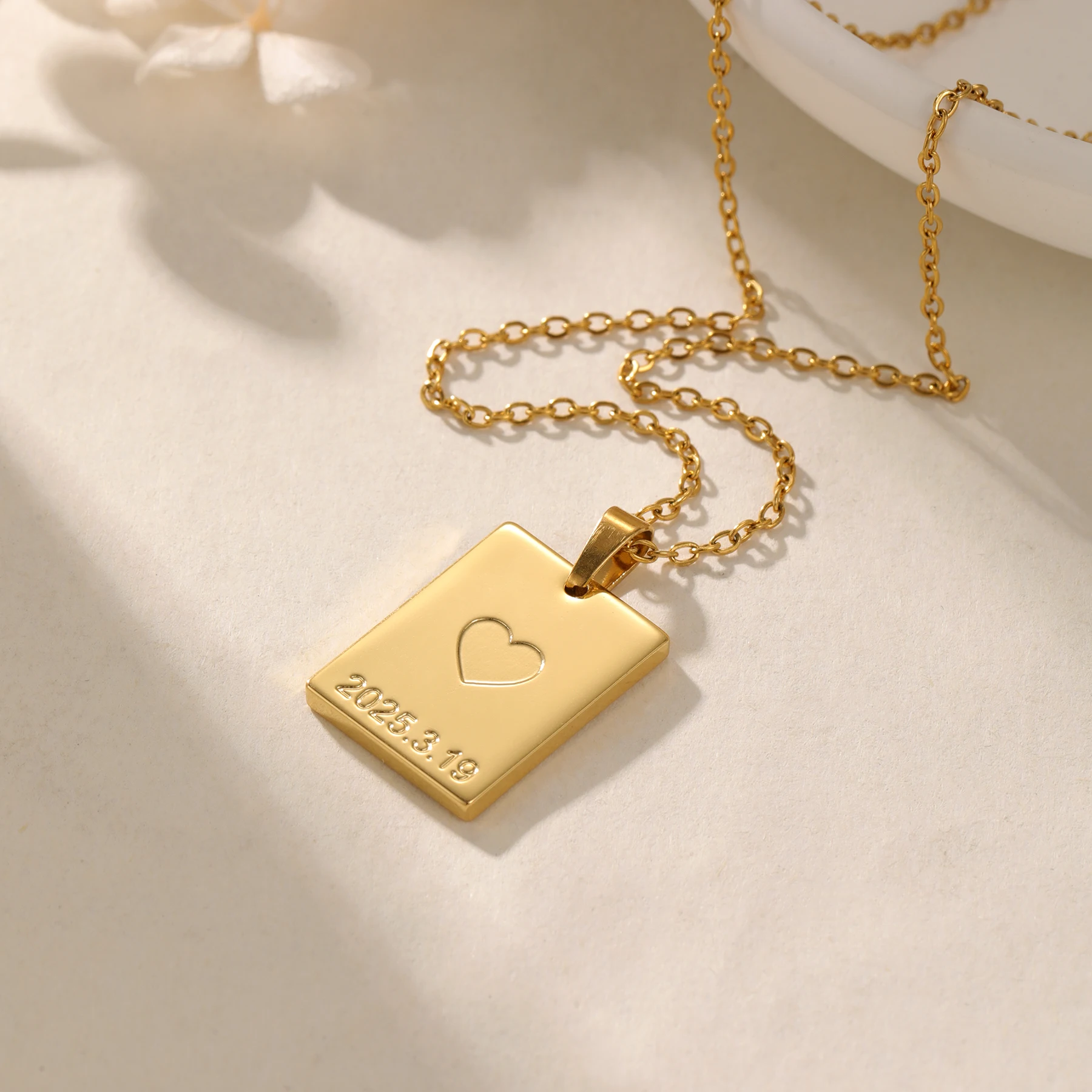 Double-Sided Corroded Square Sign Pendant I Am Enough Engraved Heart Rustic Love Confession Gift Stainless Steel 18K Gold Plated
