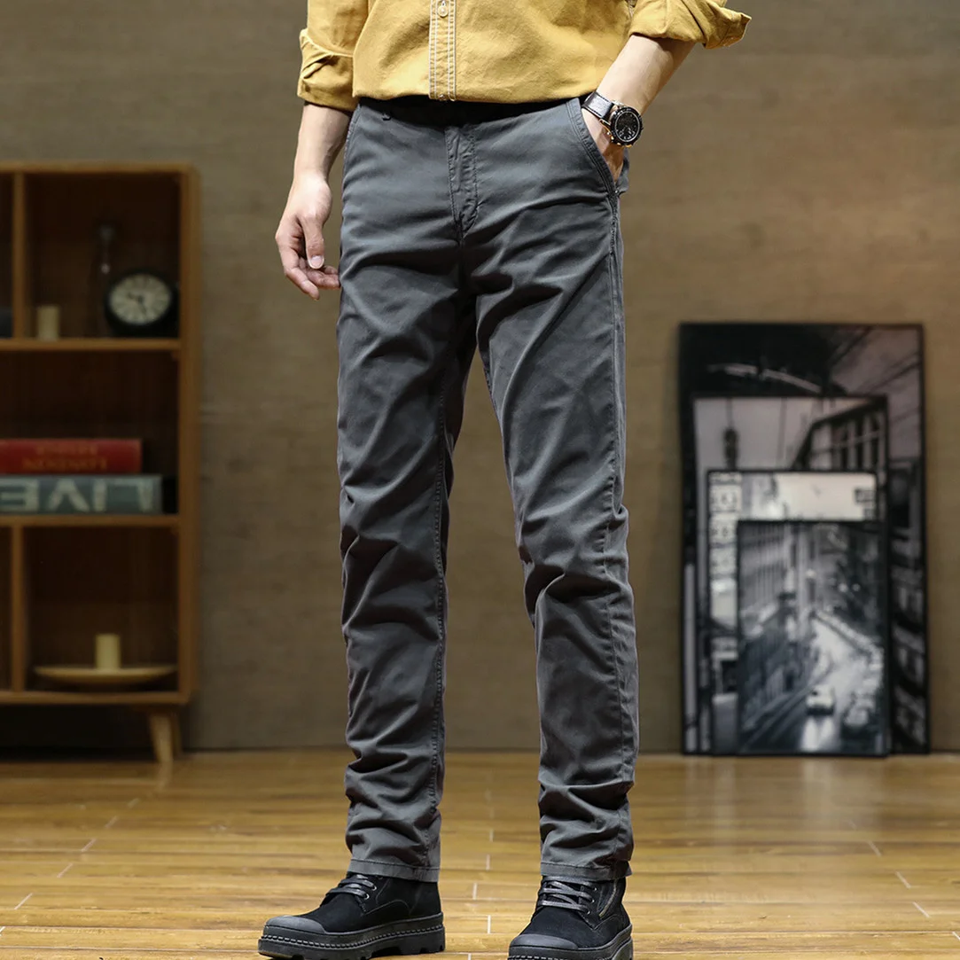 

Denim Casual Pants Men Cotton Trousers 2024 Straight Black Khaki For Cloth Spring Autumn