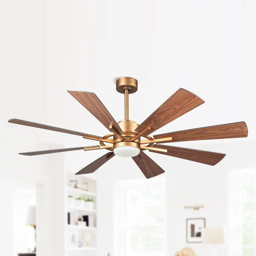 

60 Inch Large Gold Ceiling Fan with Integrated Light and Remote Control for Living Room and Bedroom 6-Speed Reversible DC Motor