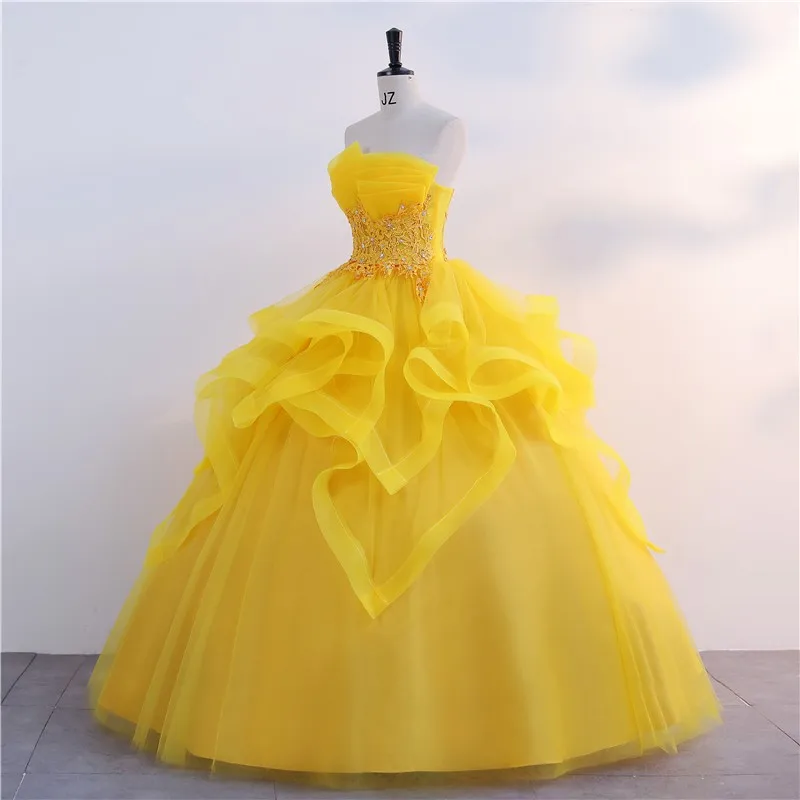 New Gold Quinceanera Dresses Classic Strapless Ball Gown Real Photo Prom Dress Shinny Formal Gown Luxury Modern Vestidos