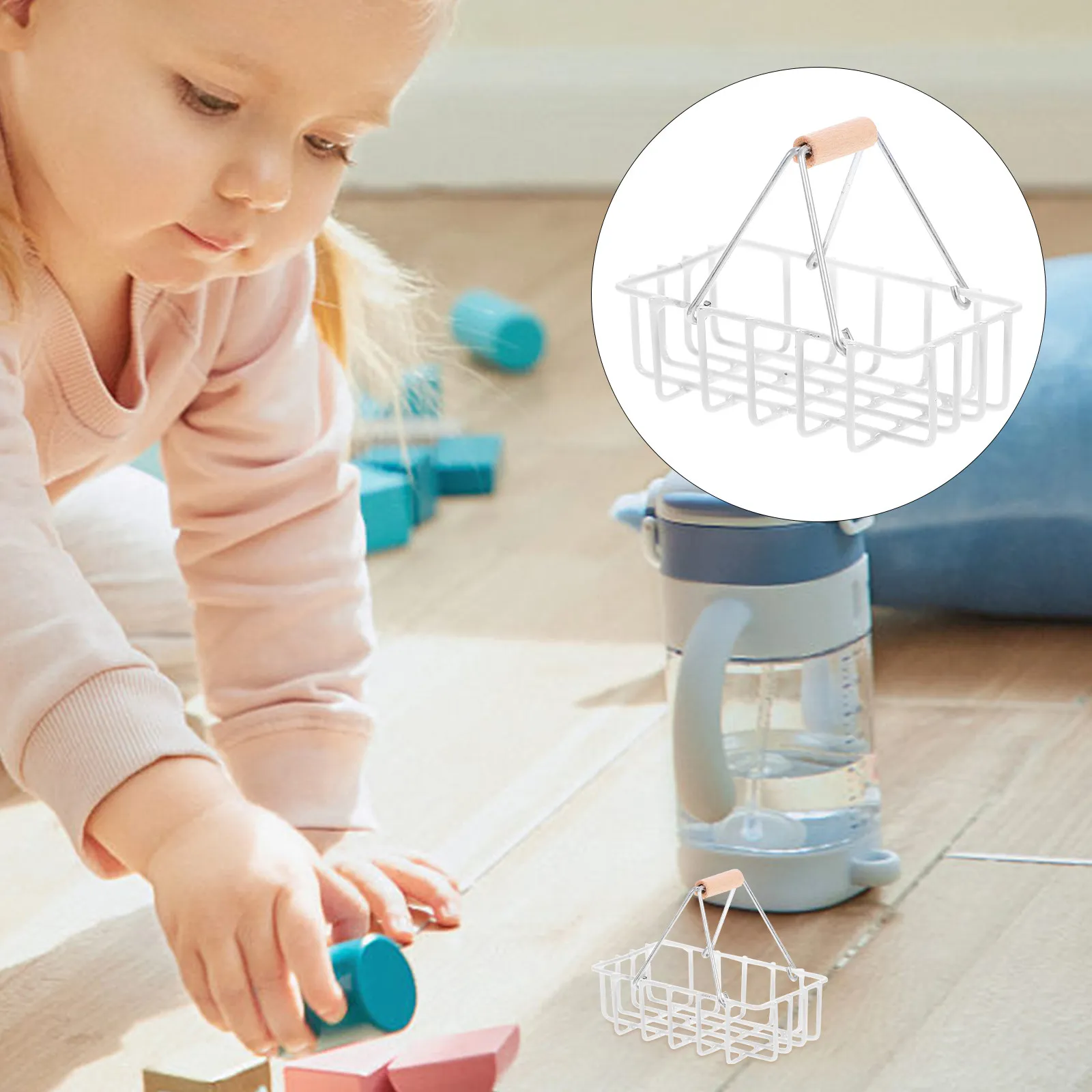 

Mini Shopping Basket Metal Dollhouse Basket Small Grocery Supermarket Prop Decorative Storage for Mini House Decor