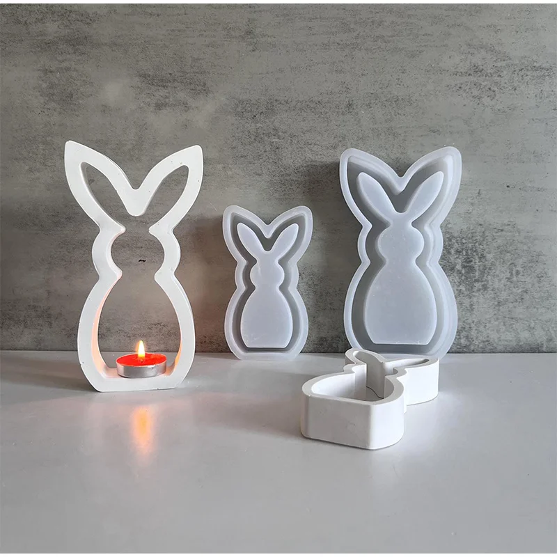 Easter Rabbit Candle Holder Plaster Mold Easter Ornament Hollow Bunny Candle Mold Cute Rabbit Shape Plaster Decoration Molds