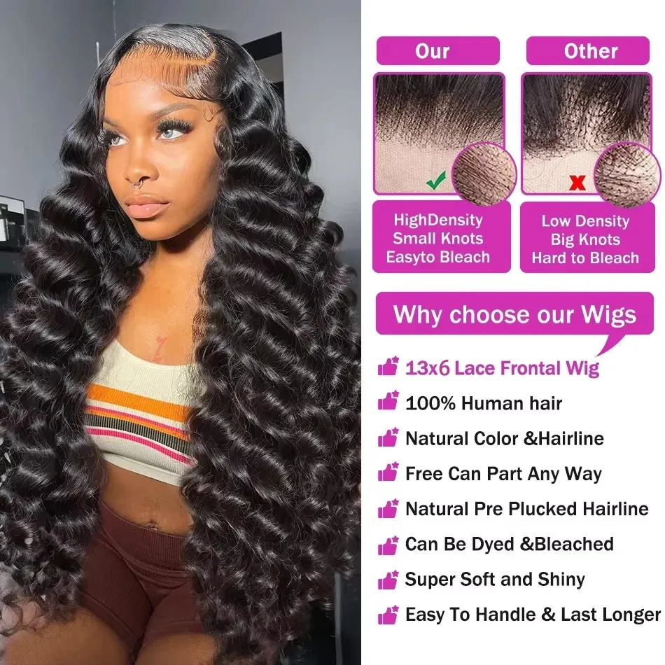 Parrucca per capelli umani con onde sciolte di densità 250 Parrucche ricci brasiliane da 30 40 pollici Parrucca profonda sciolta 13x4 13x6 Parrucca frontale in pizzo HD Capelli umani
