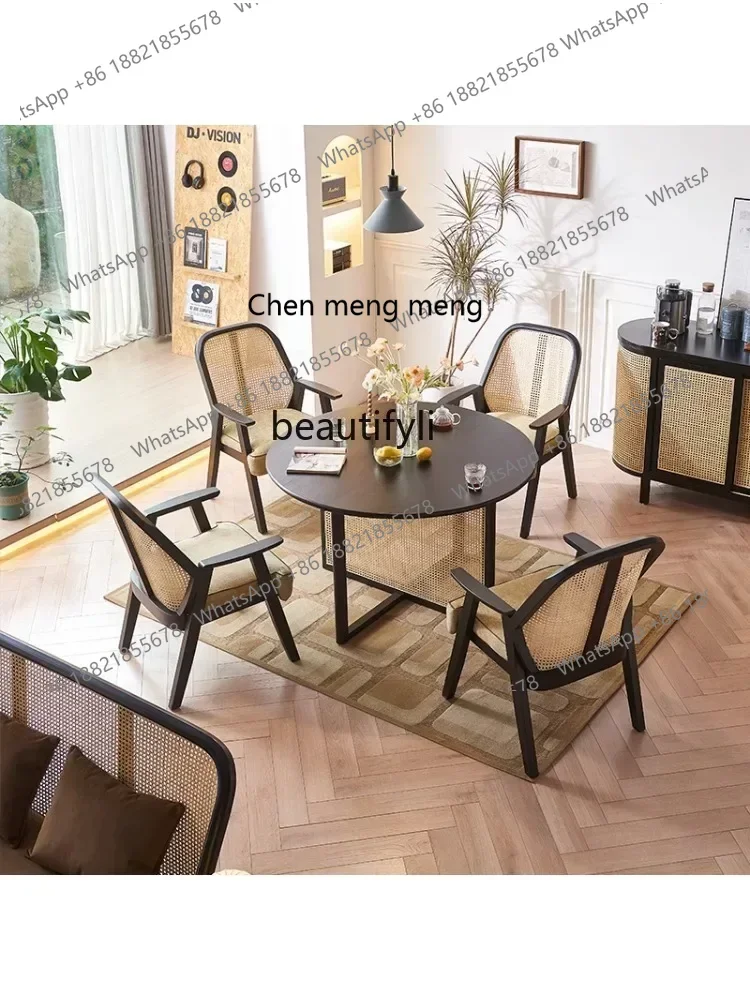 

xzqNordic Solid Wood Soft Bag Backrest for Dining Chair Stool Modern Minimalist Restaurant Rattan Dining Tables and Chairs Set