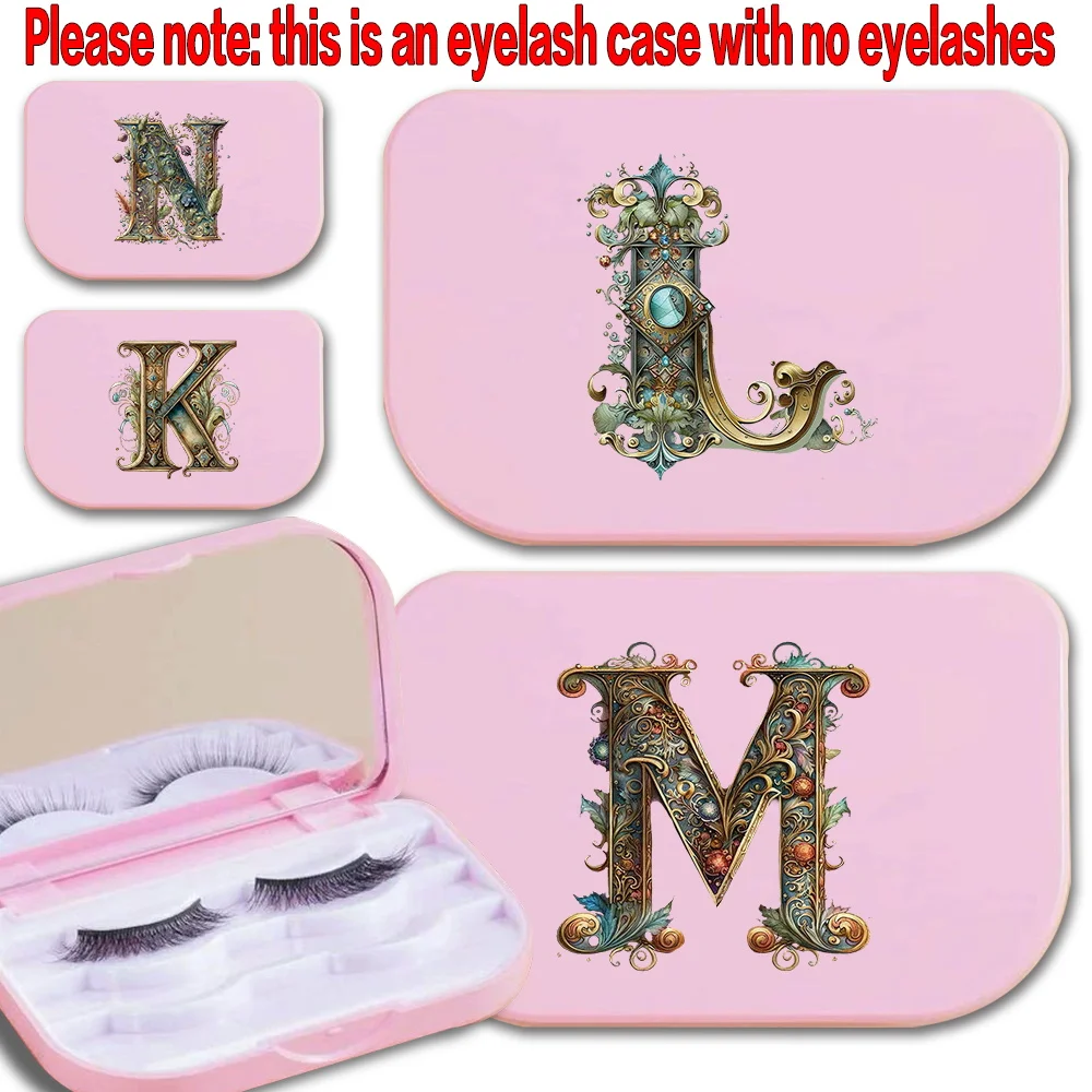 

Waterproof False Eyelashes Storage Case With Mirror Three Layer False Eyelash Box Travel Accessories Graphic Letter Pattern