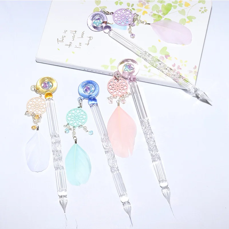 1 Pc Multicolor Glass Drip Pen Antique Glass Dip Pen Signature Filling Ink Pen Crystal Writing Dip Pen Fountain Pens