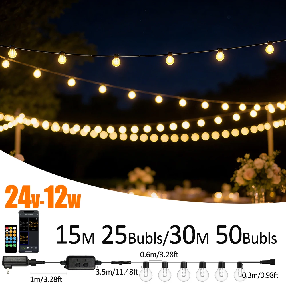 

Гирлянда G40 Globe с пультом ДУ, регулируемая, теплый белый свет, IP65, водонепроницаемая, для улицы, патио, кемпинга, беседки