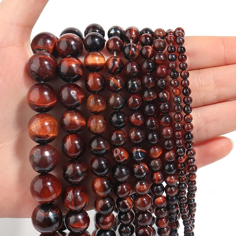 4/6/8/10/12mm High Quality Natural Stone Red Tiger's Eye Stone Round Loose Beads for Jewelry Making DIY Charms Bracelet Necklace