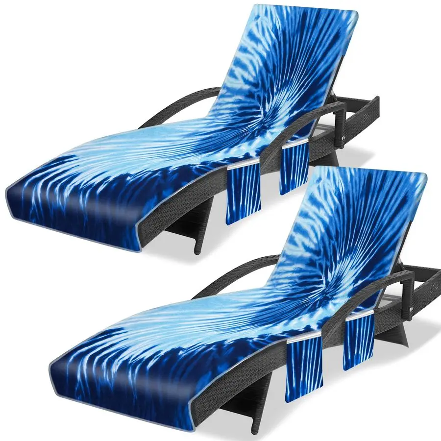 

Набор из 2 чехлов для стульев, чехол для шезлонга в стиле тай-дай, чехлы для пляжных стульев с карманами для бассейна, пляжа, сада, двора