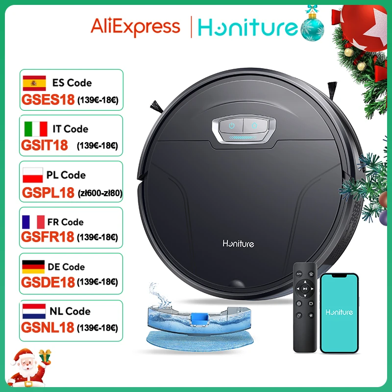 HONITURE Robot Vacuum and Mop Combo 6000pa Robot Vacuum Cleaner 3 in 1, Strong Suction, Self-Charging, App&Remote&Voice Control