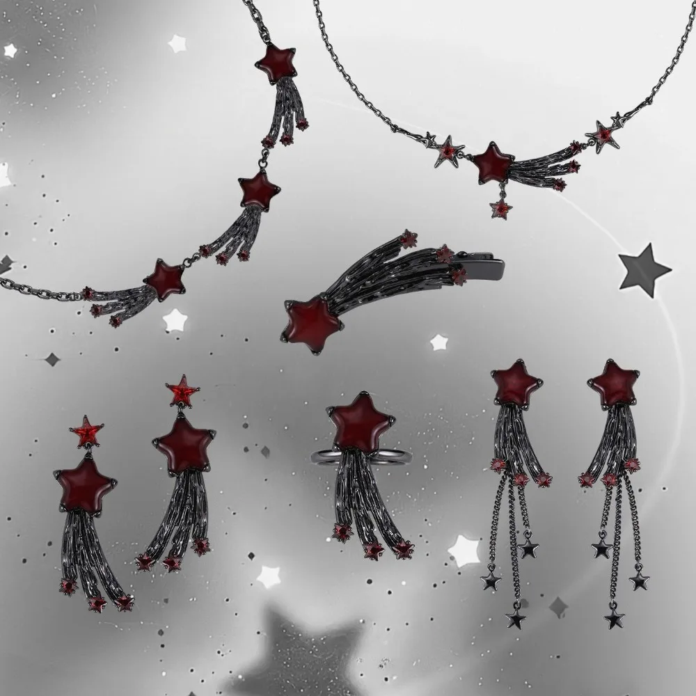

Trendy Black White Meteor Earrings for Girls Women Fashion Shooting Star Shaped Necklace Ring Sweet Cool Punk Jewelry Charm Gift