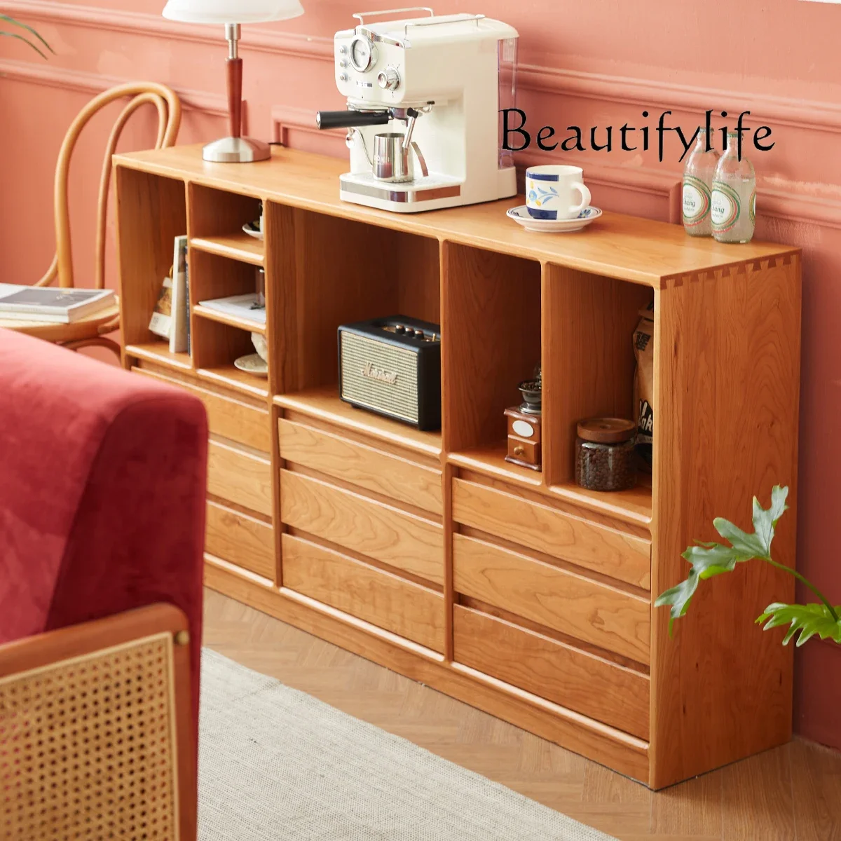 Tt Simple Solid Wood Bookcase Storage Combination Display Cabinet Cherry Wood Cabinet Bookshelf Nordic Floor Side Cabinet