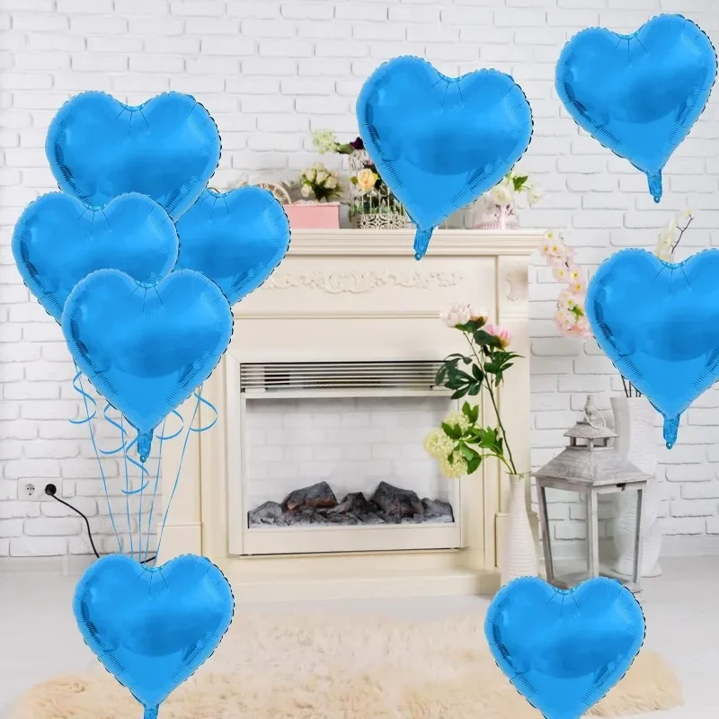 10Pcs Royal Blue Foil Heart Balloons Decor 18inch Foil Heart Shape Balloons with Ribbon for Birthday Anniversary Decorations