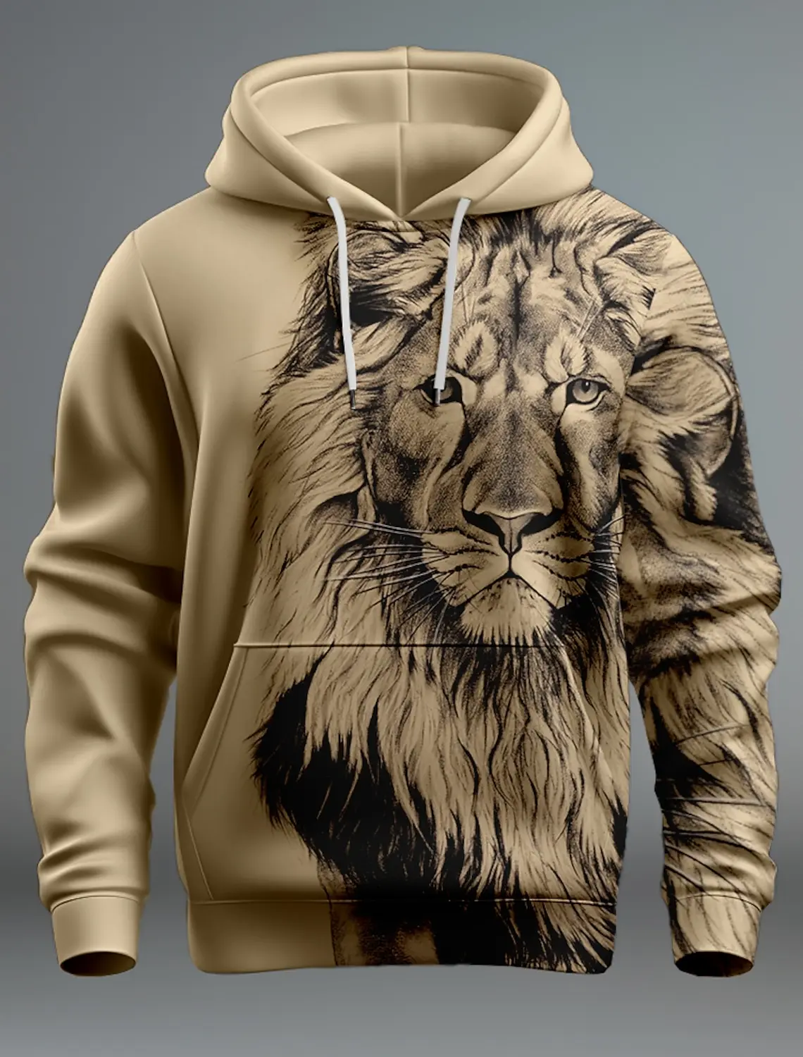 New Graphic Lion Men\'s Fashion 3D Print Hoodie Streetwear Hoodies Long Sleeve Hooded Front Pocket Spring Sweatshirt