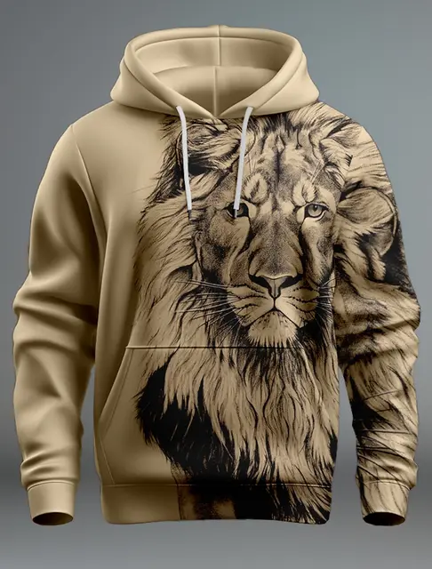 Nowy graficzny lew moda męska 3D bluza z kapturem z nadrukiem Streetwear bluzy z długim rękawem z kapturem przednia kieszeń wiosenna bluza