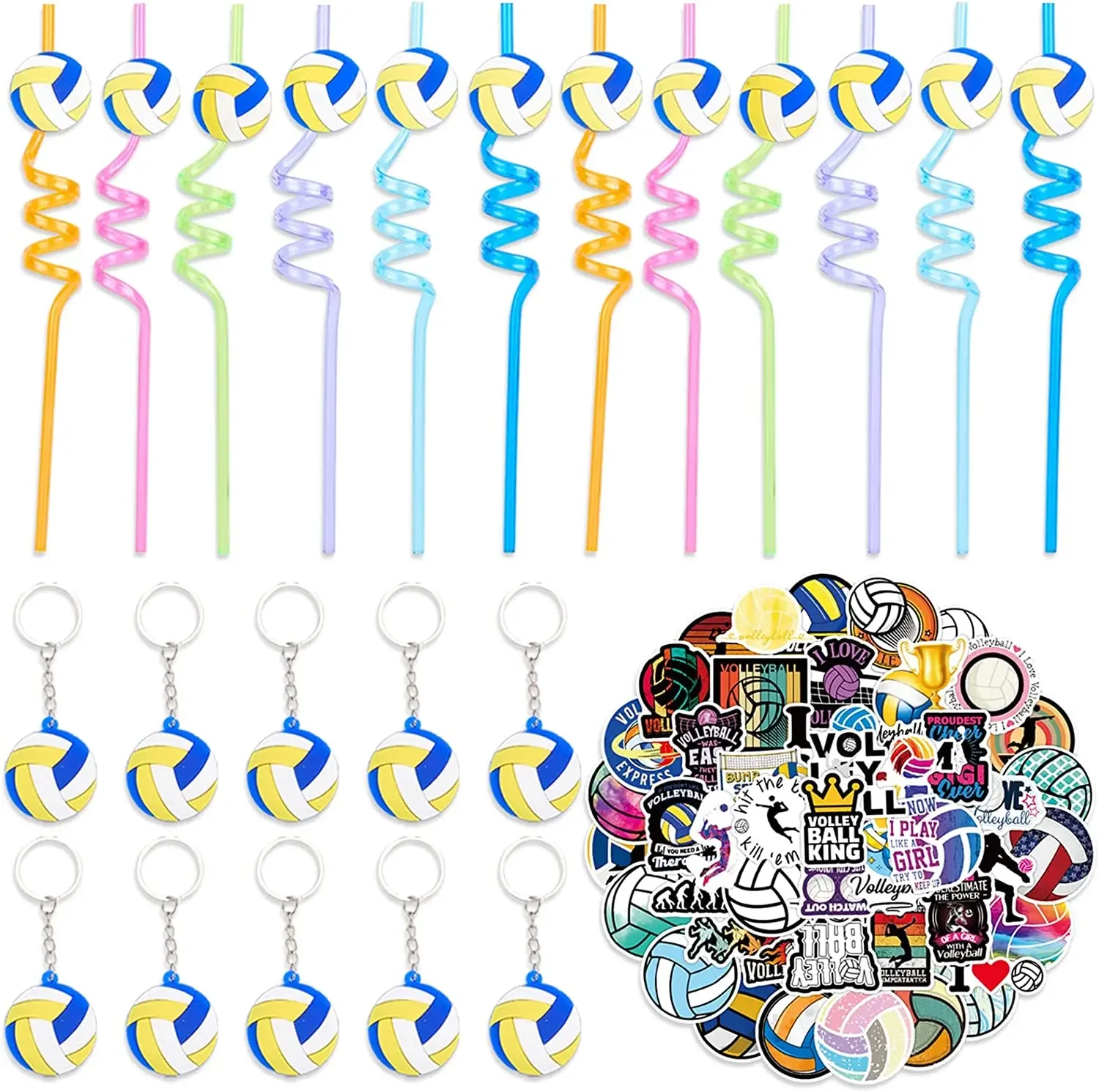 Volleyball Party Favors Keychains, Straws Stickers for Teens, Kids Birthday Party, Sports Theme Party Supplies