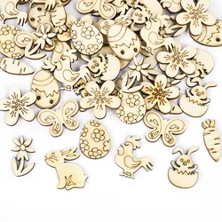50Pcs Easter Decoration Wooden Confetti Bunny Rabbit Eggs Wood Slice Kids Painting Crafts Spring Easter Party Wreath Home Decor