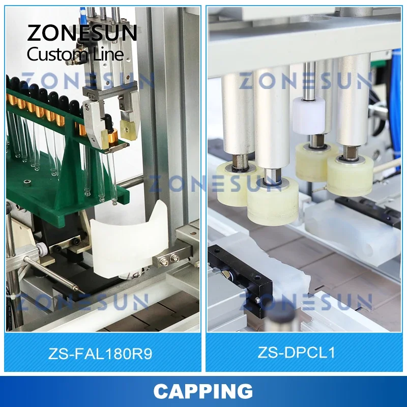 ZONESUN Custom Production Line Bottle Liquid Paste Filling Capping Labeling Machine Multi head Constant heating ZS-FAL180R9