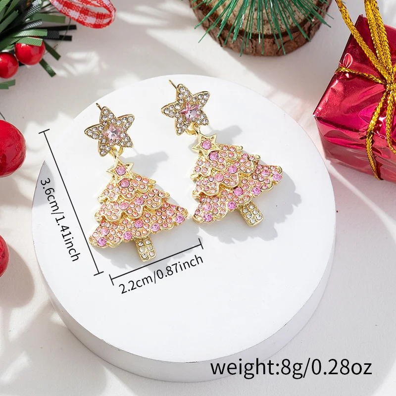 Christmas Tree Zircon Crystal Star Earrings Stud For Women Dangle  Xmas Party Fashion Jewelry Gift