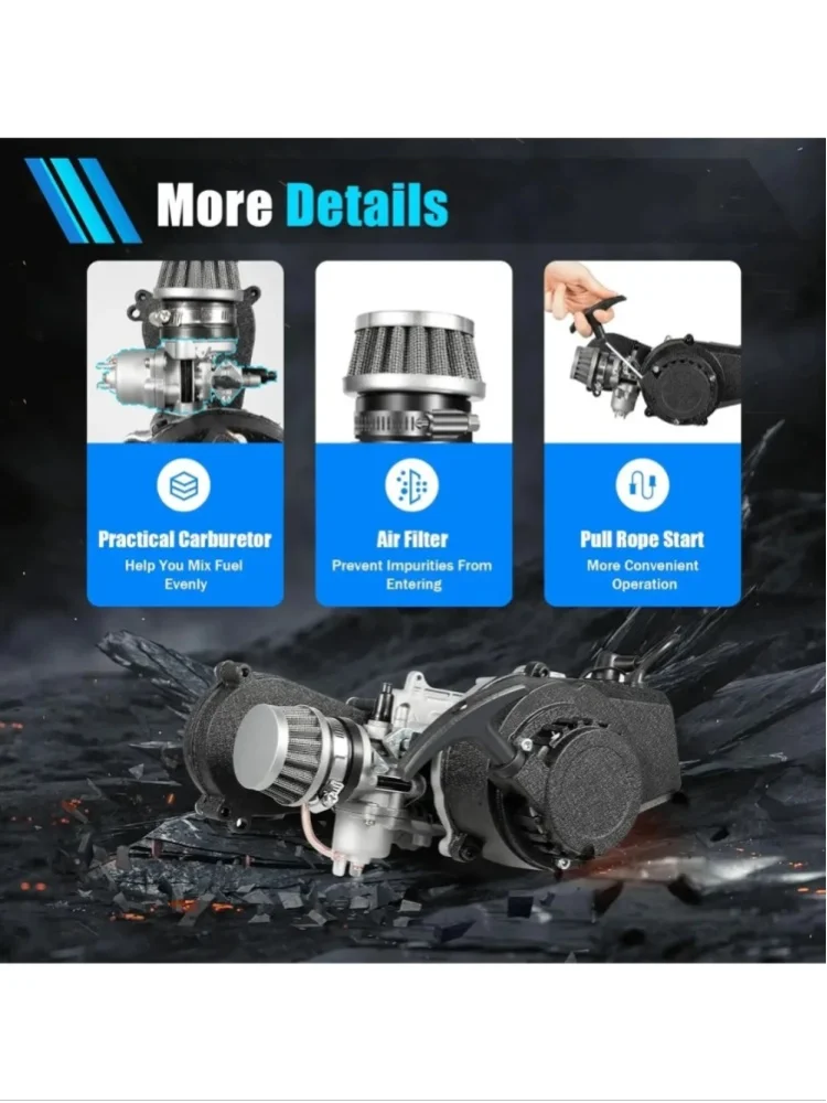 AliExpress NONE 49cc ATV Engine Kit, 2 Stroke Air Cooled Motor with Gear Arm and T8F Chain,1.9kw Pull Start Motor for Go Kart Mini Bike ATV Quad