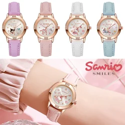 Sanrio Hello Kitty Quartz Wristwatch Cartoon Anime Children Watch Girls Students Leather Strap Watches Clocks Fashion Party Gift