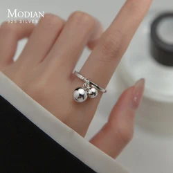 MODIAN 925 Sterling Silver Smooth Metal Ball Charm Open Size Ring For Women Sparkling Fashion Party Ring Fine Jewelry Gifts