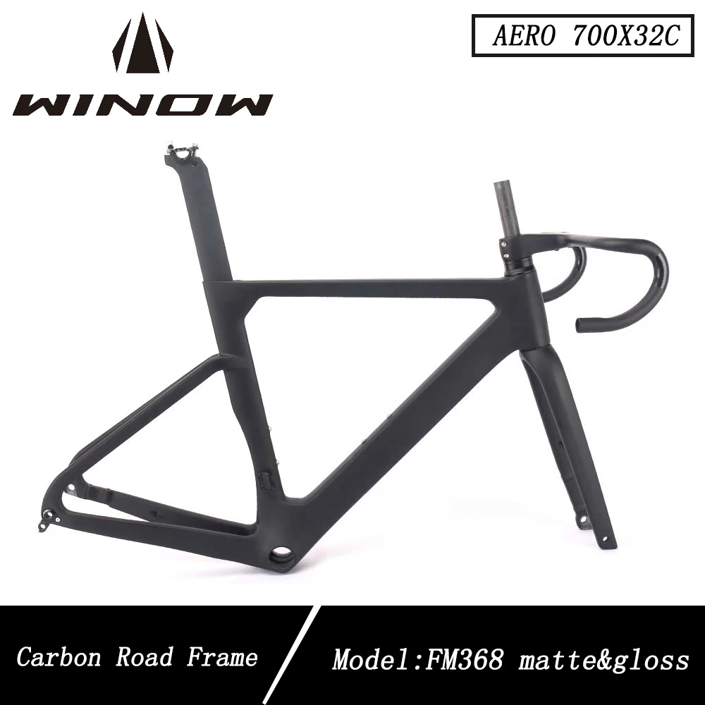 

Winow Aero Road Carbon Frameset 700*32C BB386 Disc Brake 140MM Bicycle Frames Black Matte Gloss Full Hidden Cable Road Frame