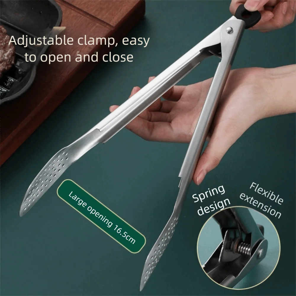 

Щипцы для еды из нержавеющей стали, длинная ручка, термостойкие зажимы для барбекю на открытом воздухе, нескользящие кухонные зажимы для приготовления пищи длиной 12 дюймов, зажим для приготовления пищи