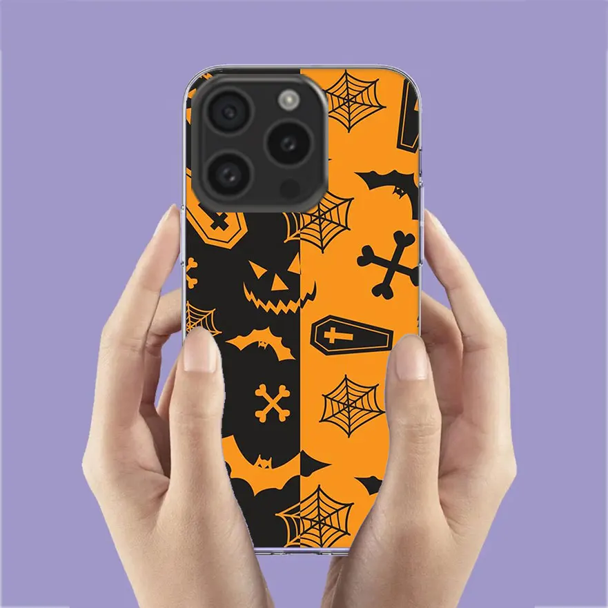 Bat Skeleton Halloween pattern Clear Phone Case For Aplee iPhone 12 13 Mini 14+ 15 Plus 16 Pro Max Cover 11 Pro X XS Max Coque H