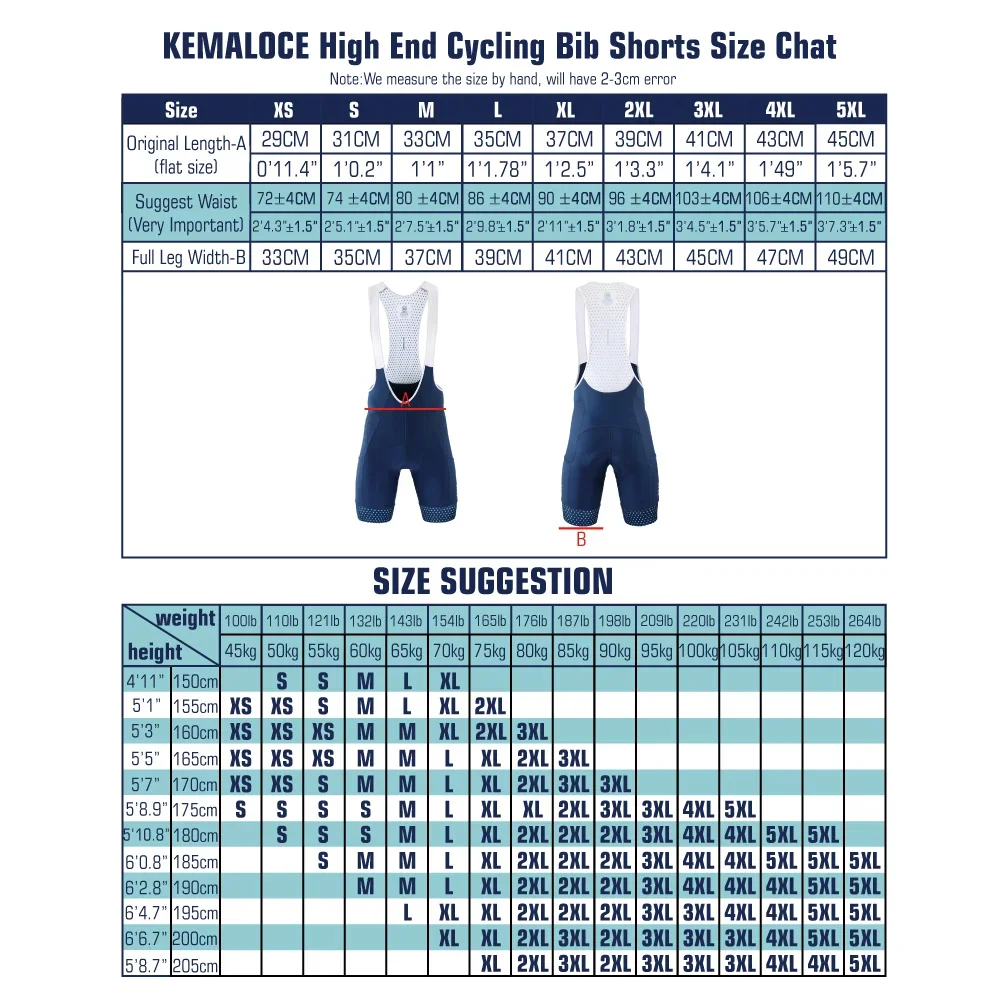 KEMALOCE Men Cycling Bib Shorts Solid Blue&Black 5D Gel Pad Mountain Bike Shorts High End Outdoor Breathable Bike Tight Knicker