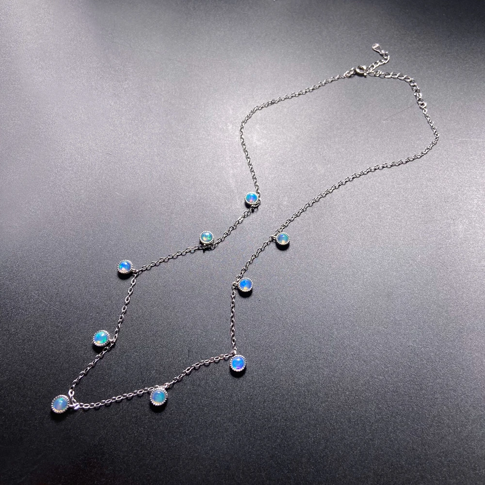 Trendy Natural White Opal Necklace 925 Silver Colorful Gemstone 5mm 9pcs for Women Party October Birthstone Opal Jewelry Gift view 2
